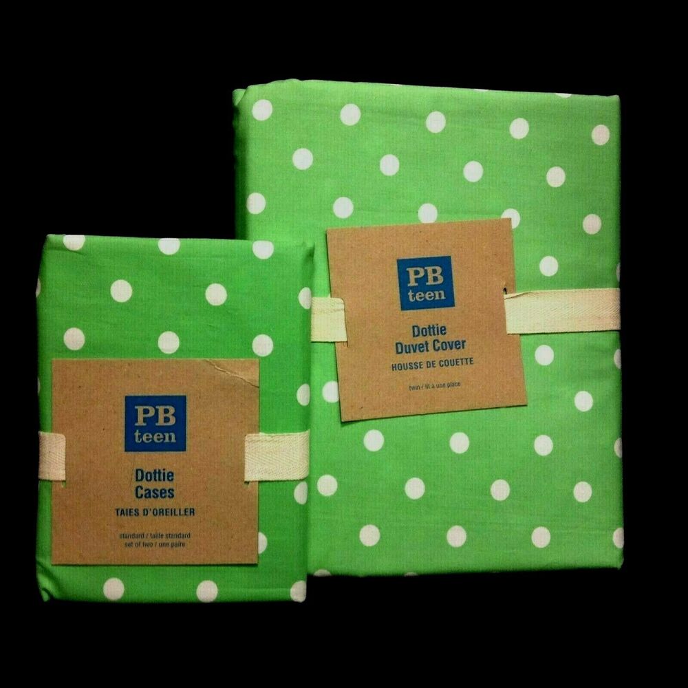 Pottery Barn PBT Teen Dottie Dot Dorm Bed Duvet Cover Twin Pillow Cases Green